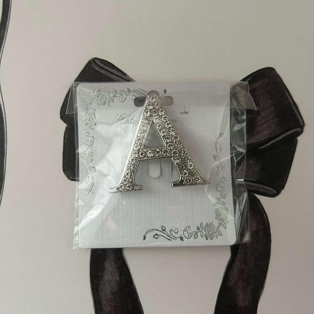 Crystal Letter A Brooch Pin - Silver Sparkle